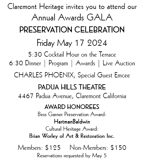 Claremont Heritage Annual Awards Gala invitation