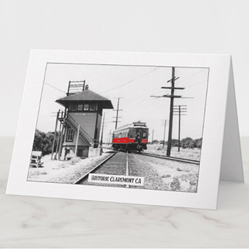 Note Card - Pacific Electric Red Car near Carnegie Ave in Claremont CA