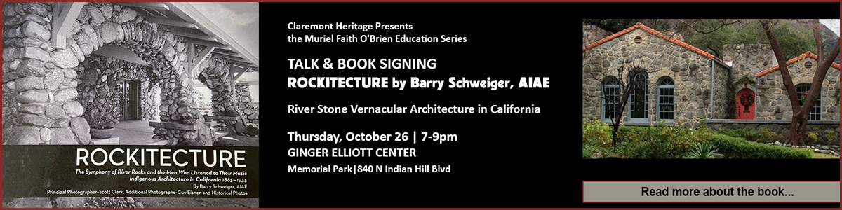 ROCKITECTURE Talk and Book Signing Thurs Oct 26 7pm Ginger Elliott Center