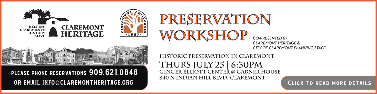 Preservation Workshop July 25 6:30pm Ginger Elliott Center, Memroial Park