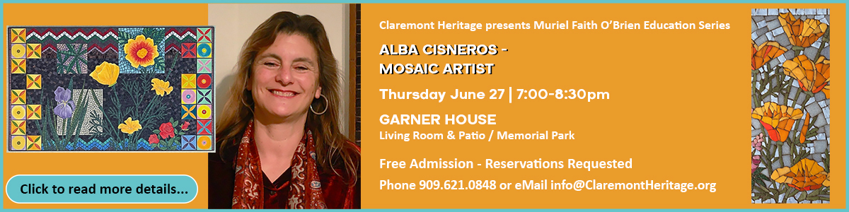 Alba Cisneros Mosaic Artist - Talk Thurs June 27 | 7-8:30pm | Ginger Elliott Gallery | Free Admission