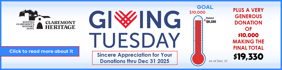 Claremont Heritage Giving Tuesday throughout December 2025
