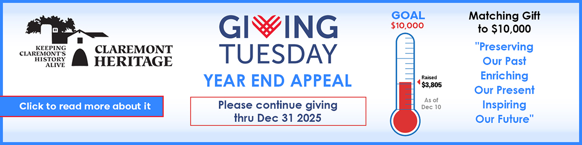 Claremont Heritage Giving Tuesday throughout December 2025