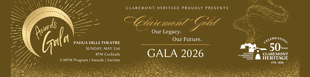 Claremont Heritage annual awards Gala Sunday May 31 2026