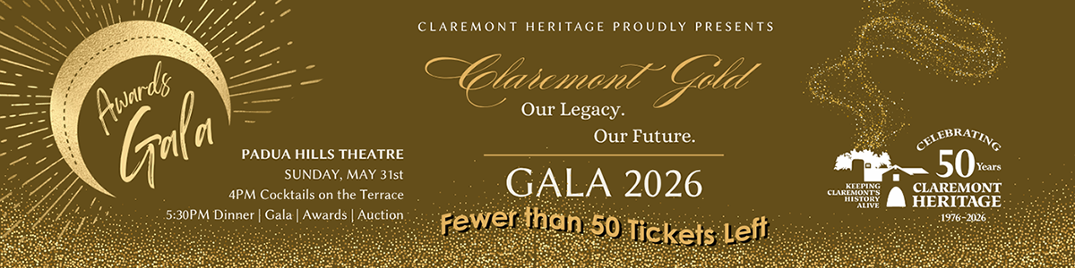 Claremont Heritage annual awards Gala Sunday May 31 2026