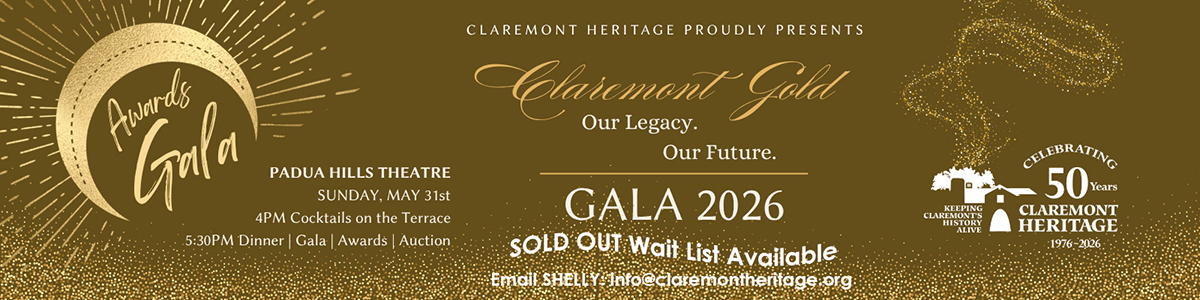 Claremont Heritage annual awards Gala Sunday May 31 2026