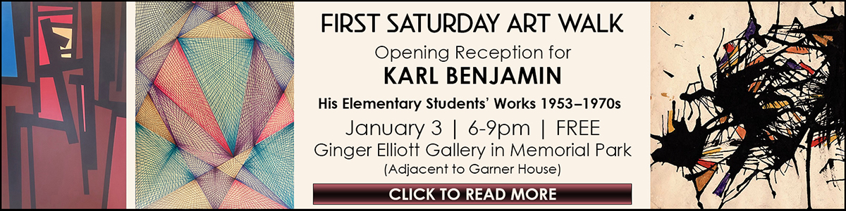 Art Exhibition | Early Karl Benjamin and works by his Elementary Students 1953-1963 | Opening Reception Sat Jan 3 | 6-9m | Ginger Elliott Gallery | Free