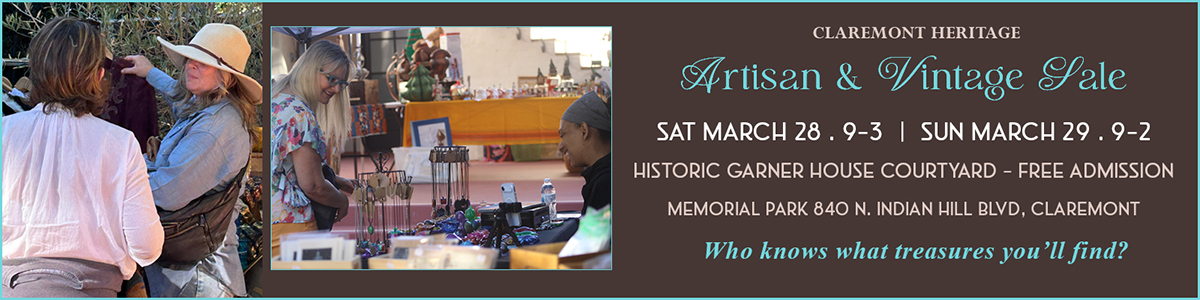 Claremont Heritage Artisan and Vintage Sale Flea Market Mar 28 and 29 Garner House Courtyard